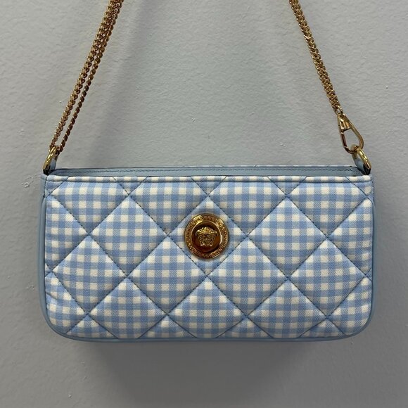 Versace Handbags - Versace Gold Medusa Quilted Shoulder Bag w/ Blue & White Check - NWT